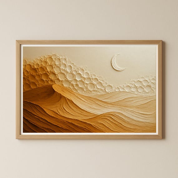 Desert Landscape Wallart Poster Impasto Style Art With Crescent Moon Oil Texture Wall Print Jpg A1 A2 A3 A4 A5 Us Formats