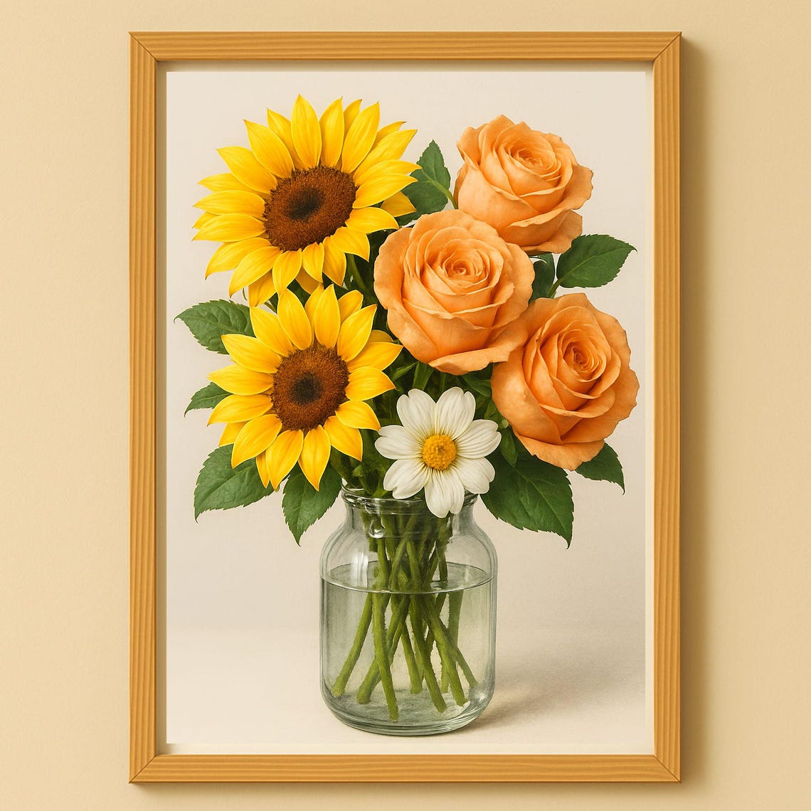 Flower Wall Art Poster Picture Sunflowers Roses Daisies In Vase Botanical Print Jpg Instant Bouquet Of Flowers