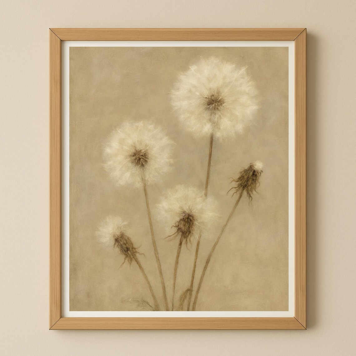 Vintage Dandelion Puffs Sepia Botanical Neutral Wall Art Decor