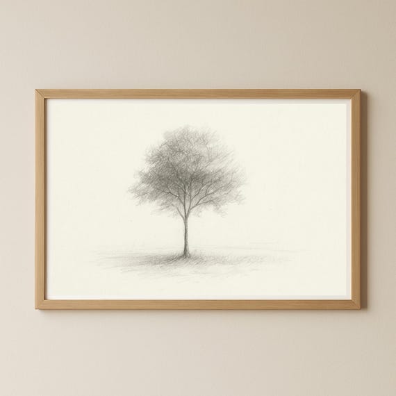 Minimalist Tree Wall Art Poster In Style Of A Handdrawn Pencil Sketch As Nature Print Instant Multi Sizes