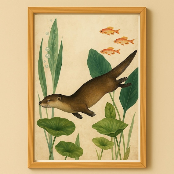 Otter Wall Art Poster Picture Watercolor Illustration Animal Seascape Print Jpg An1