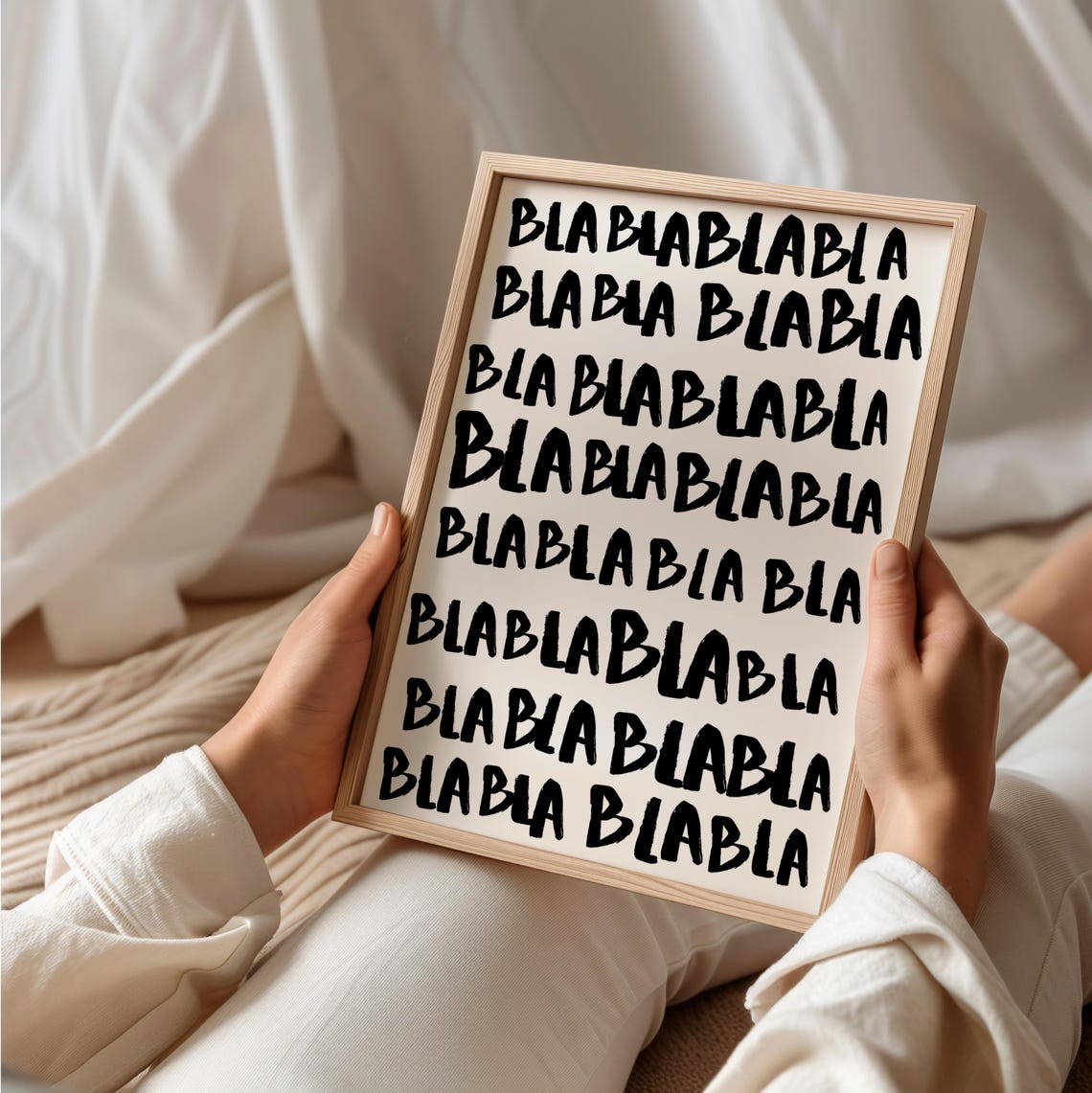 Bla Print Blabla Poster Wall Art Funky Decor Funny Trendy Typography Black And White