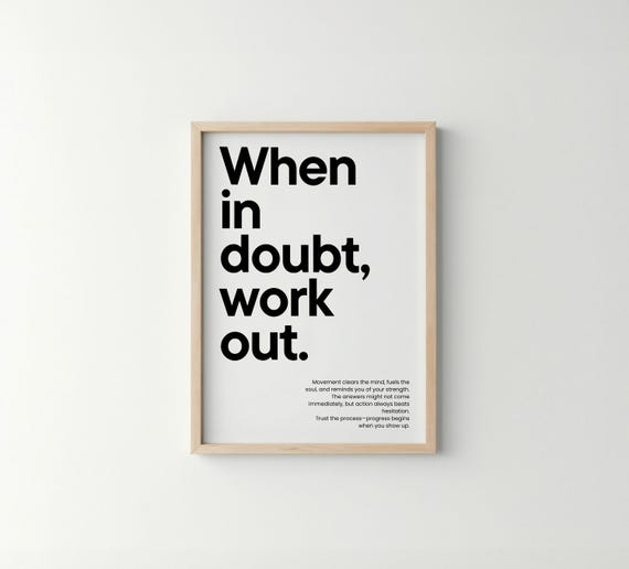 Gym Poster Fitness Motivational Posters When In Doubt Work Out Print Home Wall Art Black And White