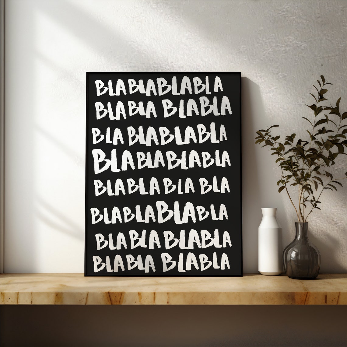 Bla Poster Blah Wall Art Living Room Funky Decor Funny Trendy Office Typography Black And White