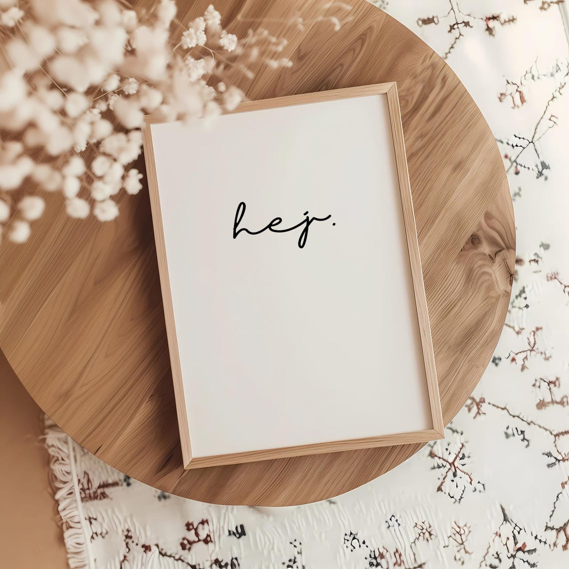 Hej Black and White Scandinavian Typography Art Print