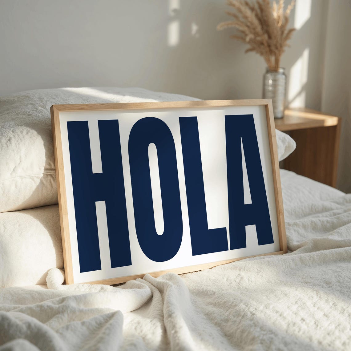 Hola Spanish Navy Retro Typography Welcome Entryway Wall Art - Image 3