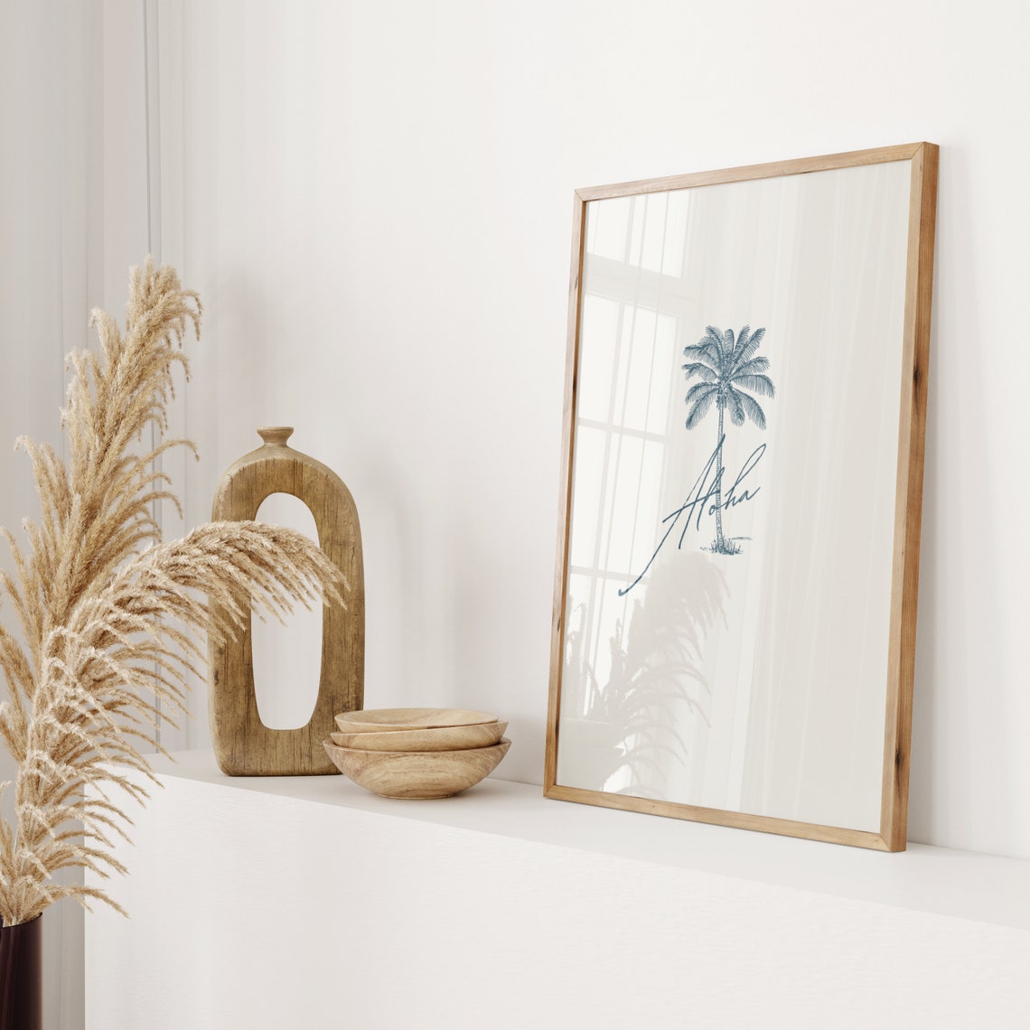 Aloha Palm Tree Line Drawing Script Tropical Beach Wall Poster - Image 3