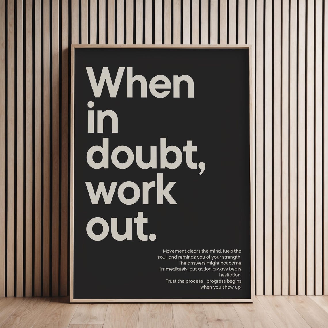 When In Doubt Work Out Print Motivational Poster Fitness Gym Soft Black Beige