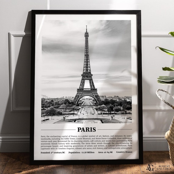 Paris France Eiffel Tower Black And White City Photography Poster
