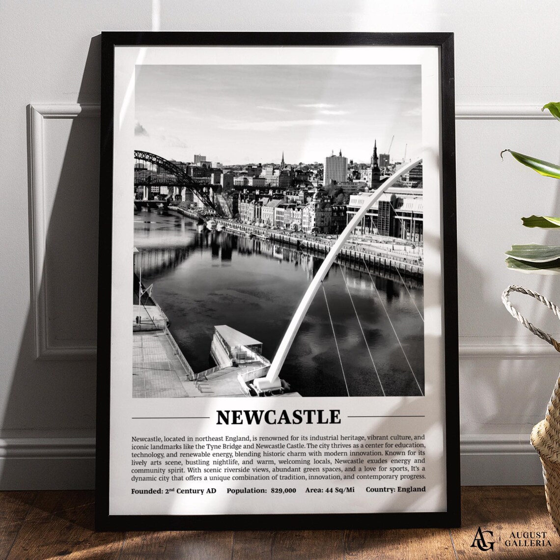Newcastle England Tyne Bridge River Black And White City Poster