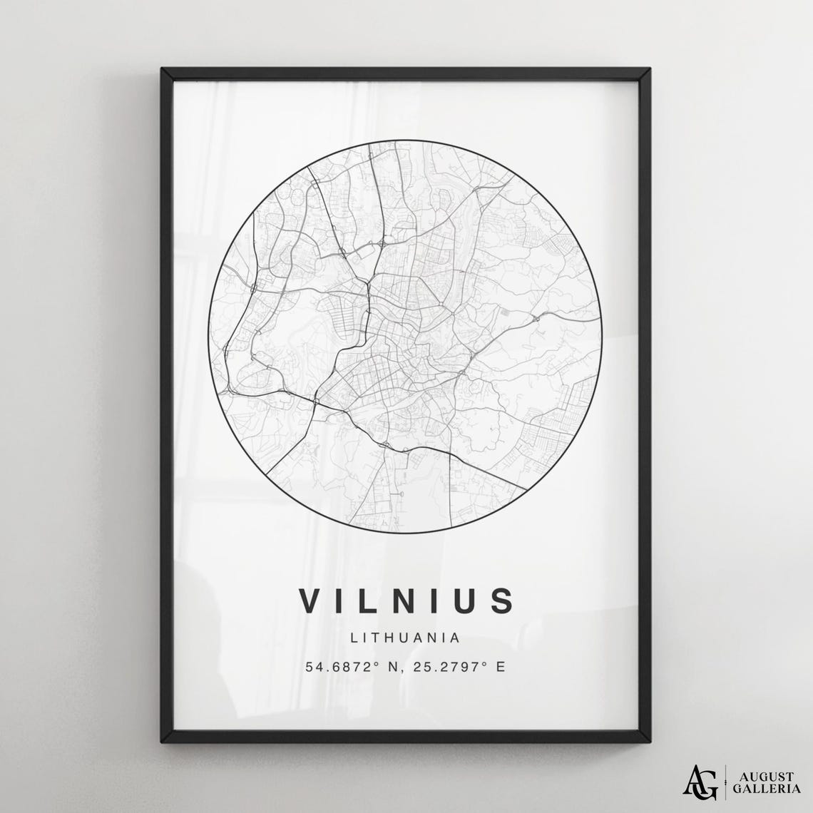 Vilnius Lithuania Circular City Map Minimalist Black White Poster