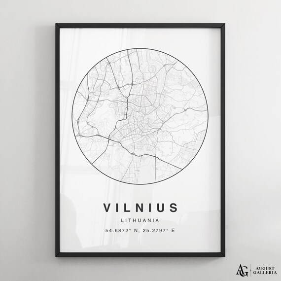 Vilnius Lithuania Circular City Map Minimalist Black White Poster