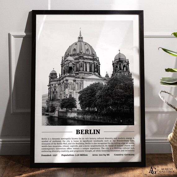 Berlin Germany Black and White Cathedral Dom River City Photo Poster