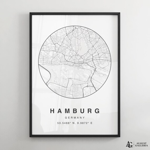 Hamburg Germany Minimalist Circular City Map Poster with Coordinates