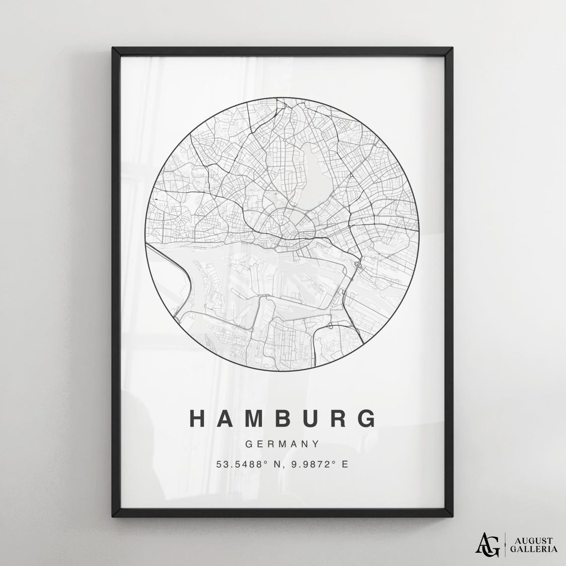 Hamburg Germany Minimalist Circular City Map Poster with Coordinates
