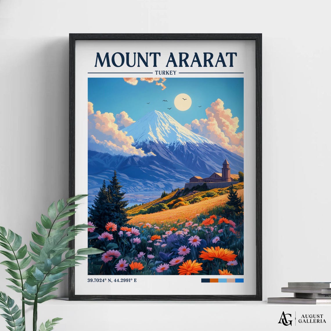Mount Ararat Retro Travel Print Wall Art Framed Canvas Poster Illustration Wanderlust