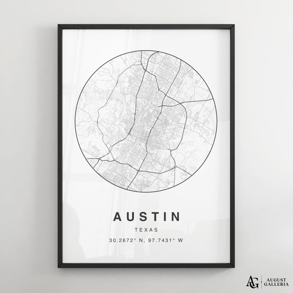 Austin Texas Minimalist Circular Street Map Decor Travel Poster