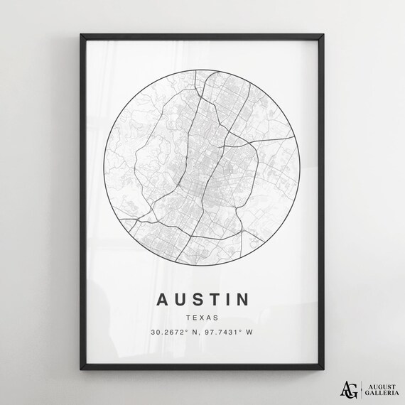 Austin Texas Minimalist Circular Street Map Decor Travel Poster