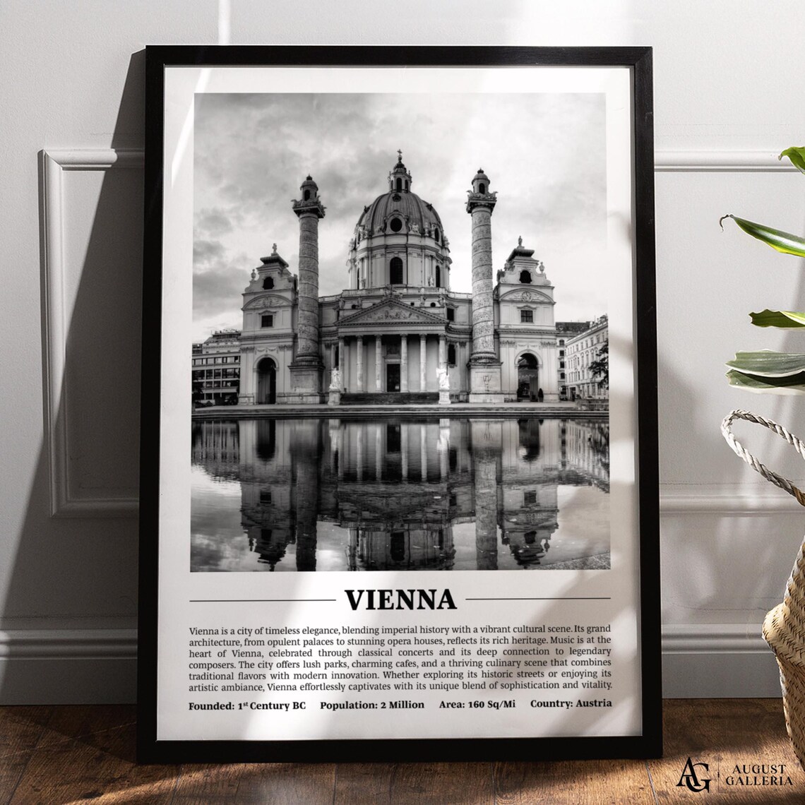 Vienna Austria Black and White City Karlskirche Baroque Church Poster