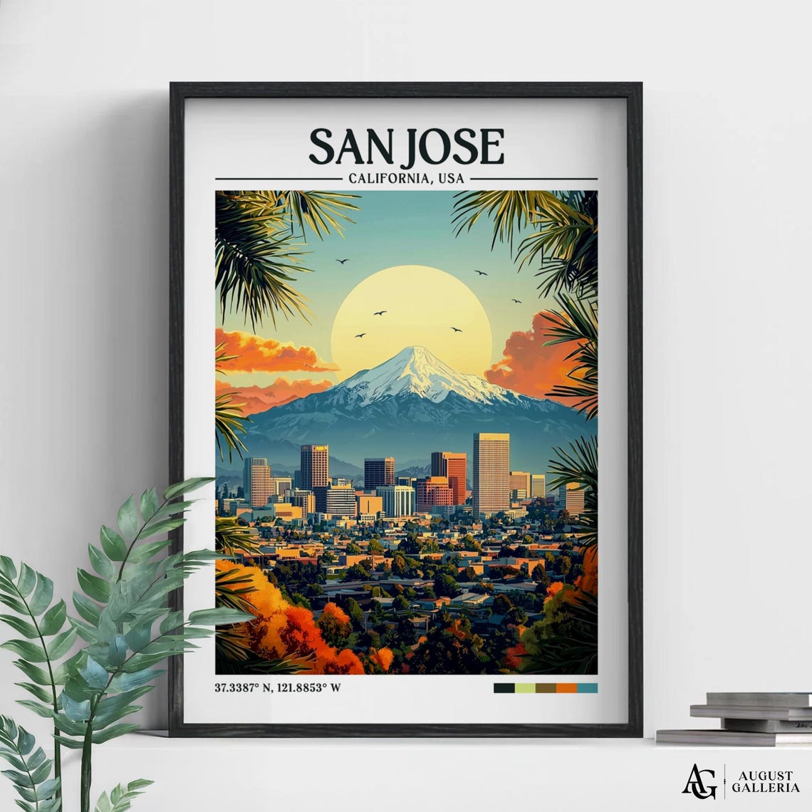 San Jose Retro Travel Print Wall Art Framed Canvas Poster Illustration Wanderlust