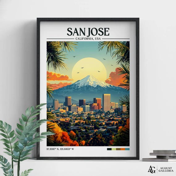 San Jose Retro Travel Print Wall Art Framed Canvas Poster Illustration Wanderlust