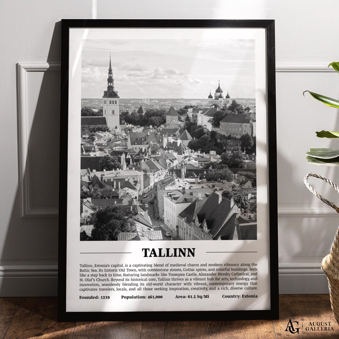 Tallinn Old Town Skyline Black and White Estonia Travel Poster