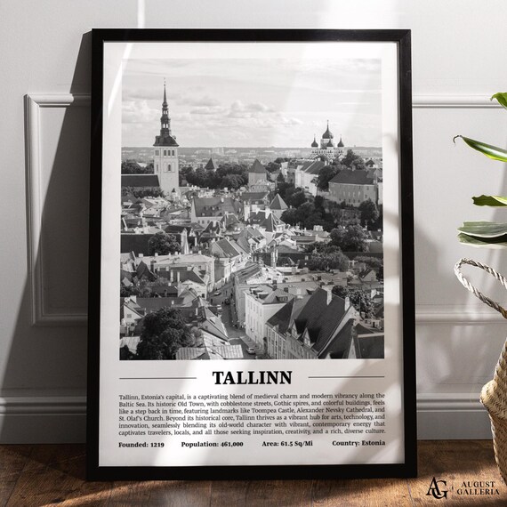 Tallinn Old Town Skyline Black and White Estonia Travel Poster