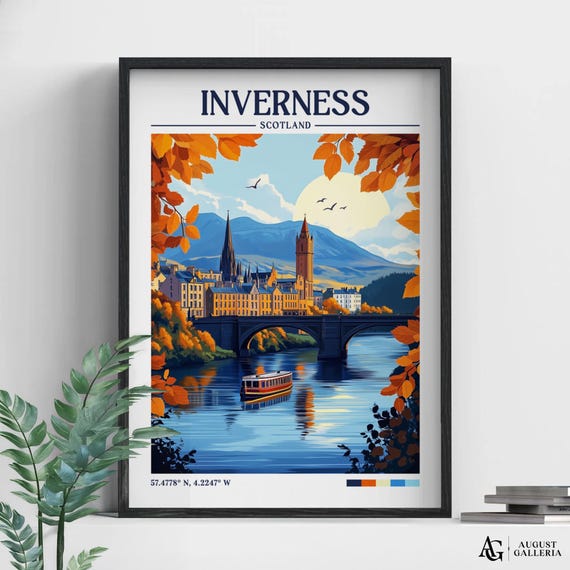 Inverness Scotland Retro Travel Print Wanderlust Posters Illustration Wall Art Framed Prints Canvas Poster