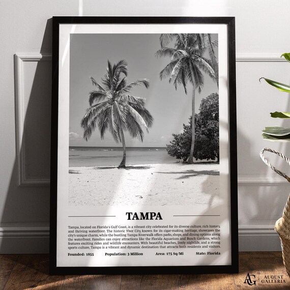 Tampa Florida Palm Beach Black and White Coastal Travel Poster