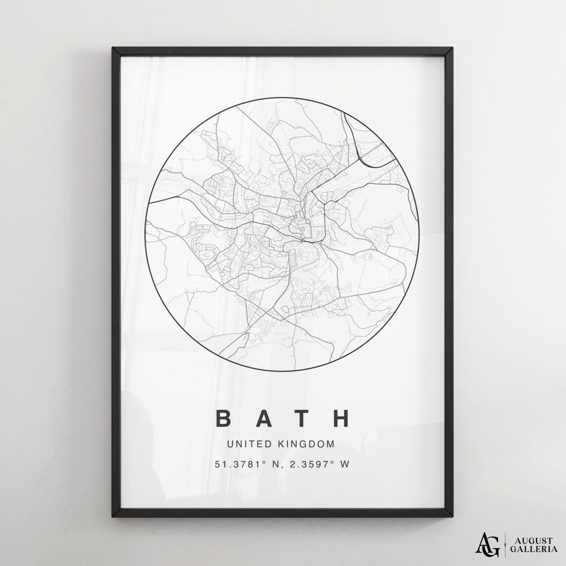 Bath United Kingdom Minimalist Circular Street Map Decor Travel Poster