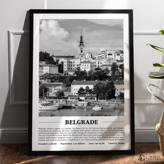 Belgrade Serbia Black White City Print Danube River Travel Profile