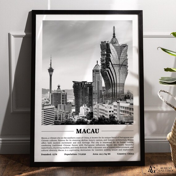 Macau China Black and White Grand Lisboa Skyline Photo Poster