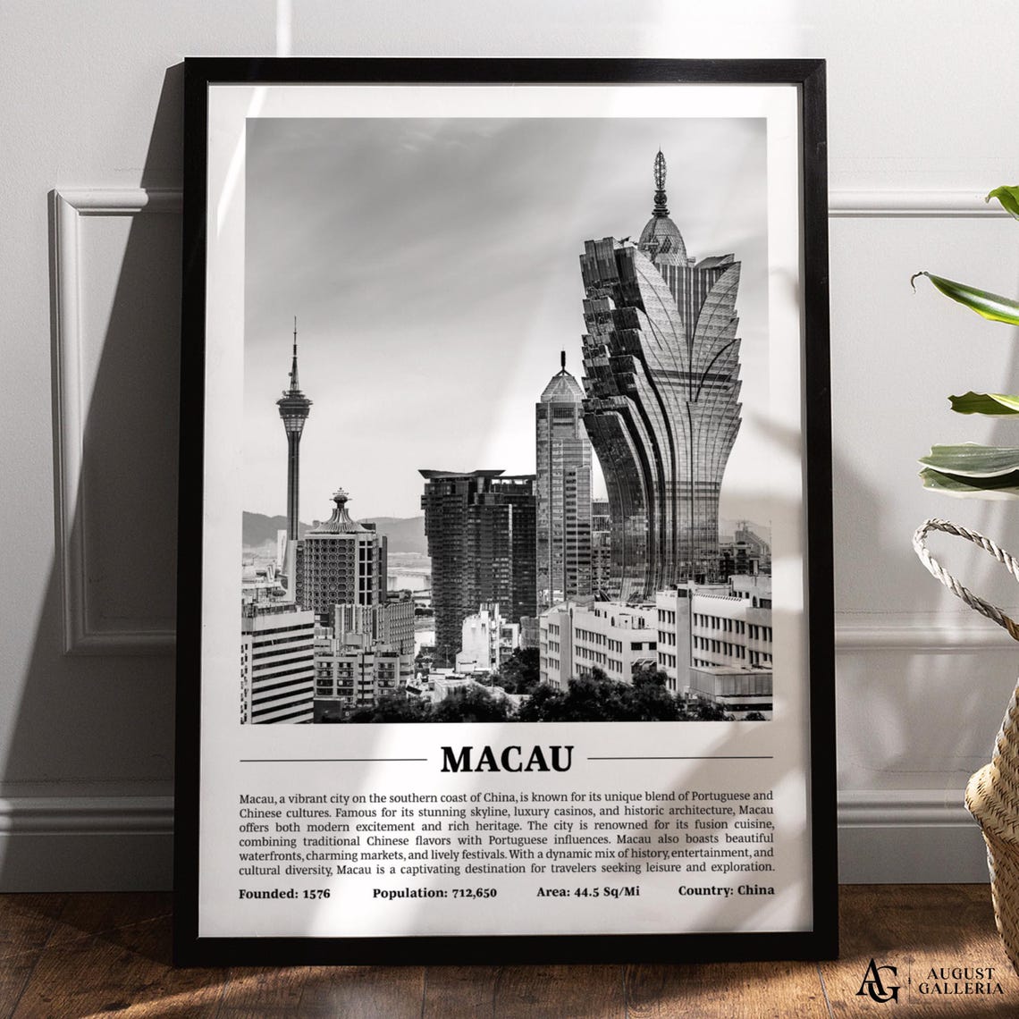 Macau China Black and White Grand Lisboa Skyline Photo Poster