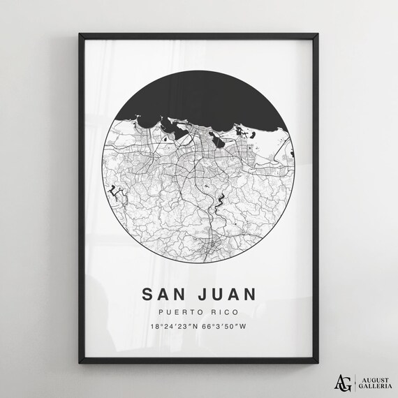 San Juan Puerto Rico Circular Map Black And White Minimalist Poster
