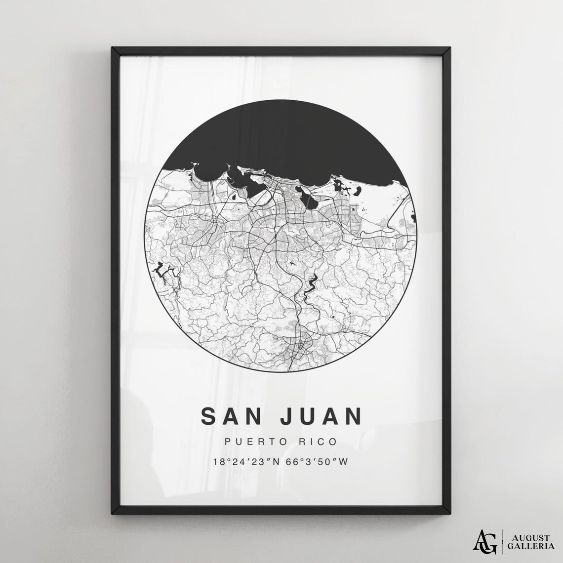 San Juan Puerto Rico Circular Map Black And White Minimalist Poster