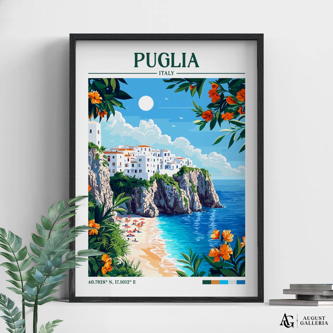 Puglia Italy Retro Travel Poster, Wanderlust Illustration