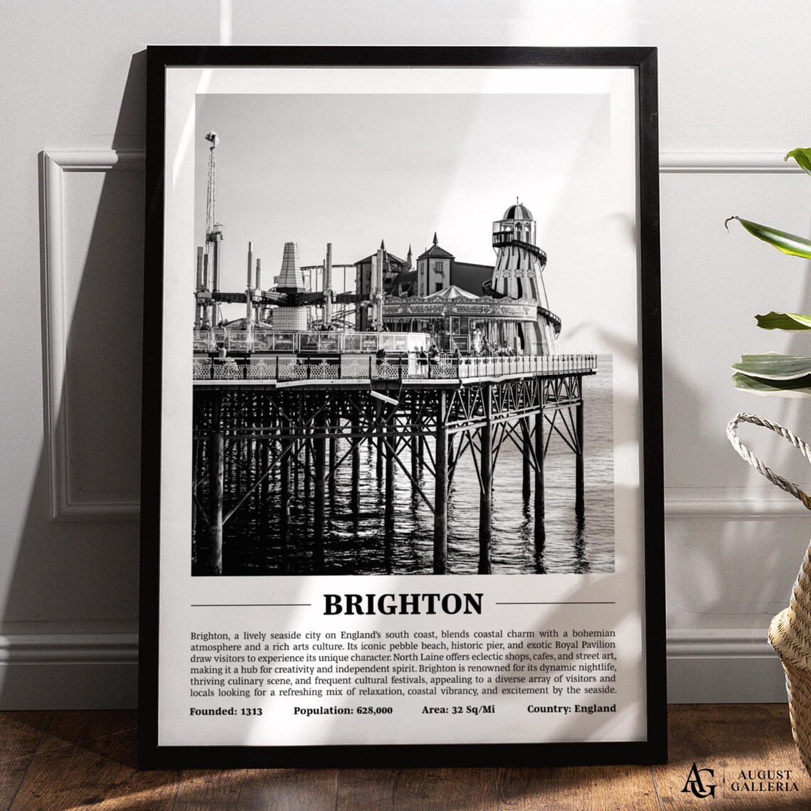 Brighton Pier Black and White Historic English Seaside City Poster