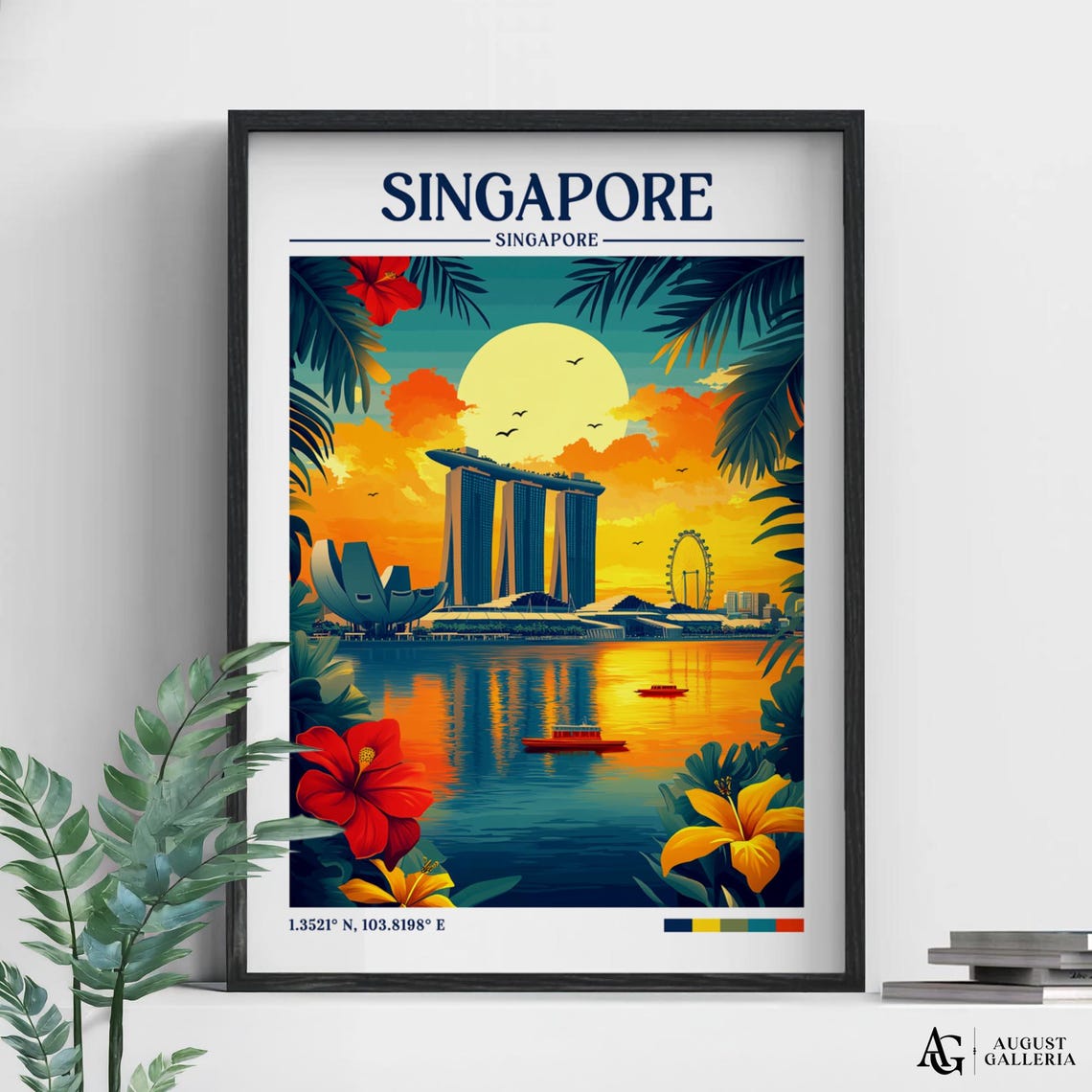 Singapore Retro Travel Print Wall Art Framed Canvas Poster Illustration Wanderlust
