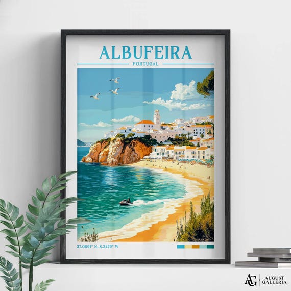 Albufeira Portugal Retro Travel Print Wanderlust Posters Wall Art Framed Prints Canvas Poster