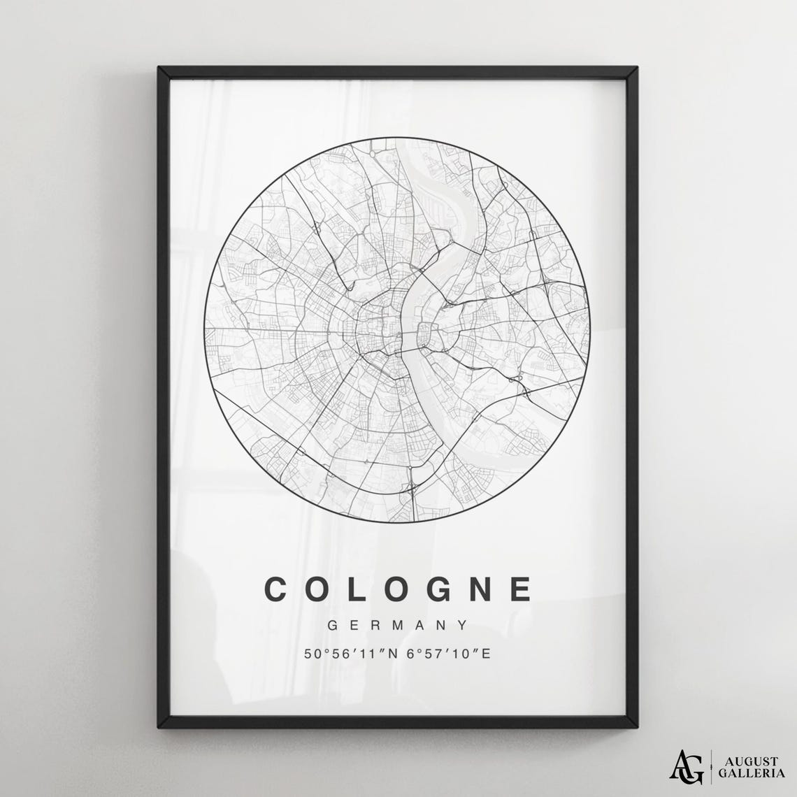 Cologne Germany Black White Circular City Street Map Art Poster