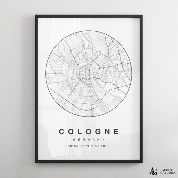 Cologne Germany Black White Circular City Street Map Art Poster