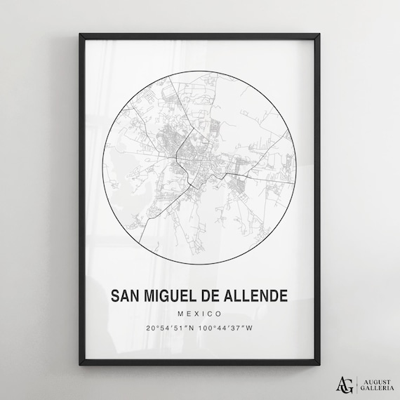San Miguel de Allende Minimalist Black and White City Map Poster
