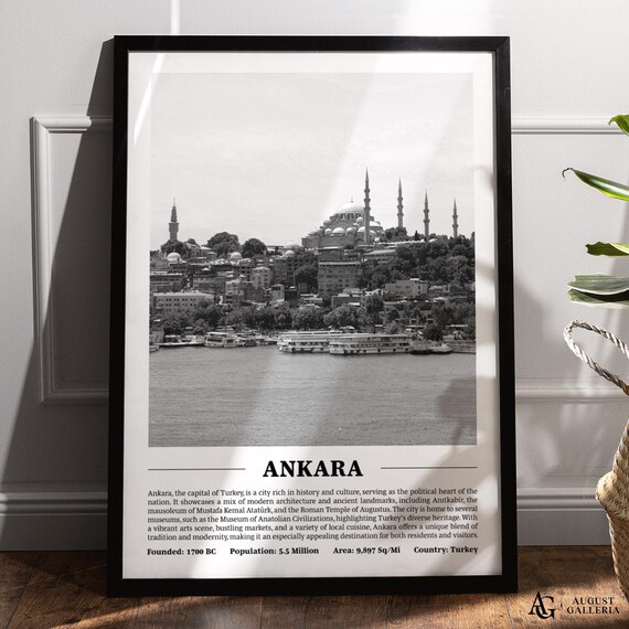Ankara Turkey Black And White Skyline City Print With Key Facts