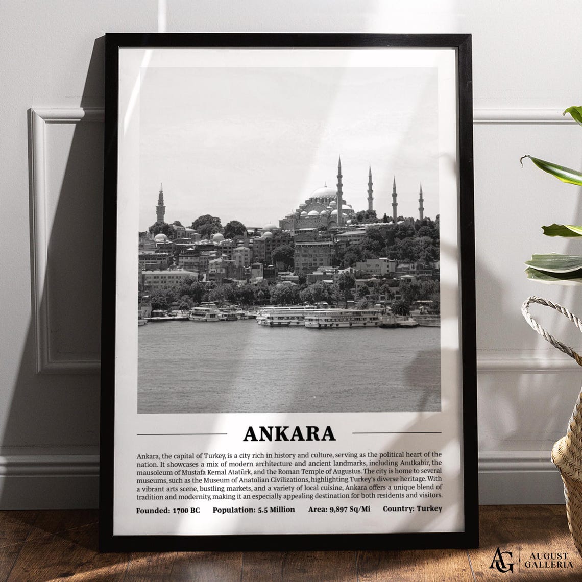 Ankara Turkey Black And White Skyline City Print With Key Facts