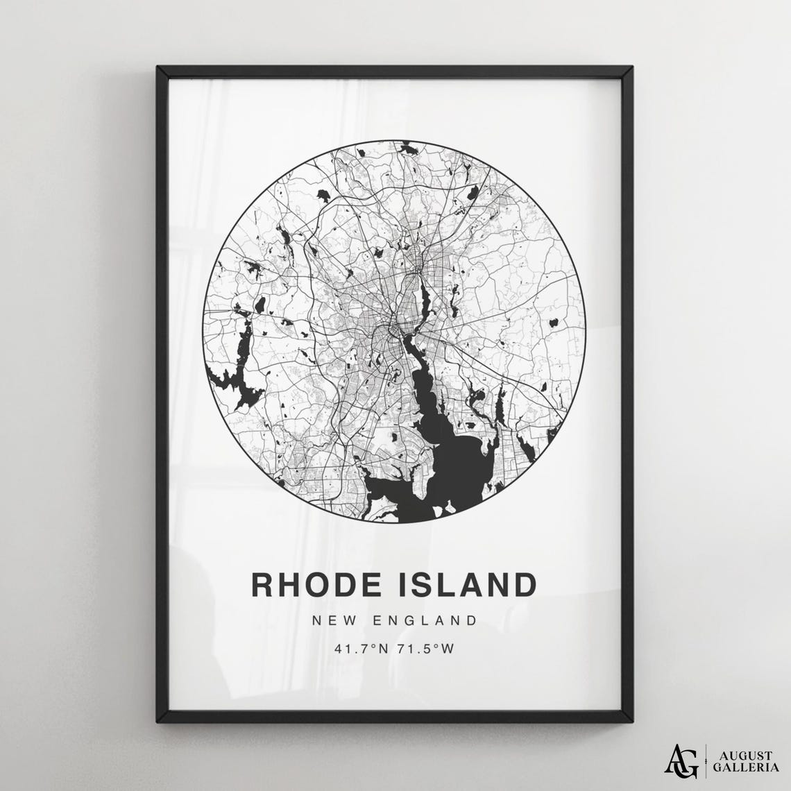 Rhode Island Circular Minimalist Black White City Map Poster