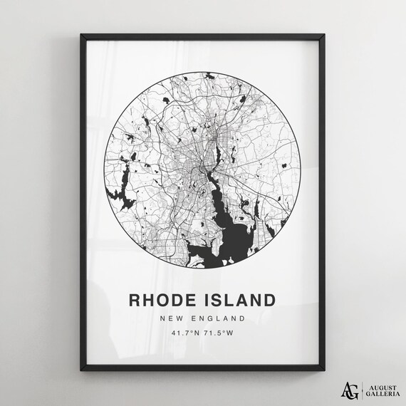 Rhode Island Circular Minimalist Black White City Map Poster