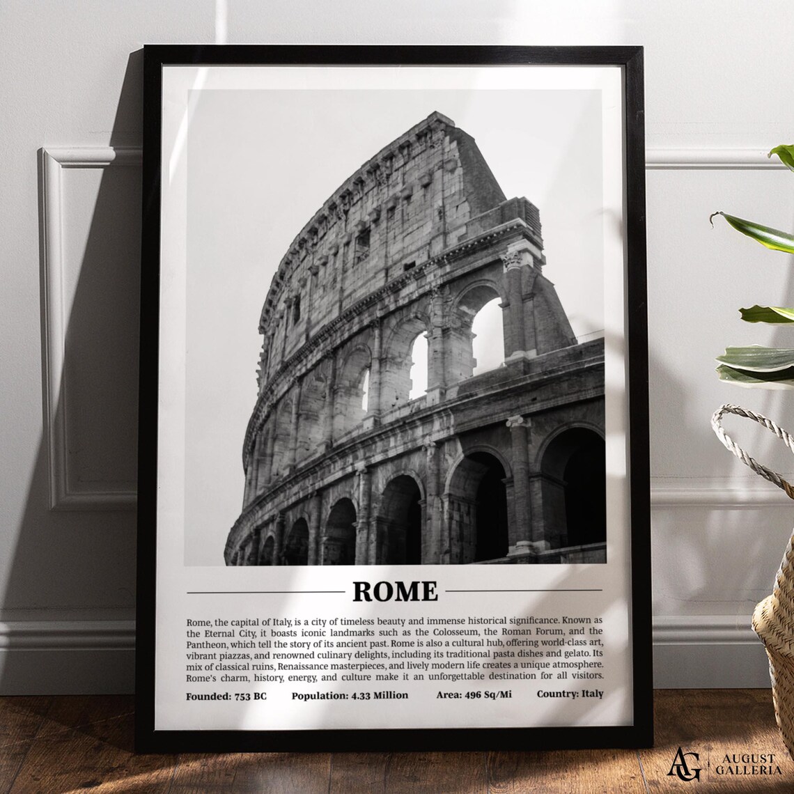 Rome Colosseum Exterior Black and White Eternal City Travel Poster