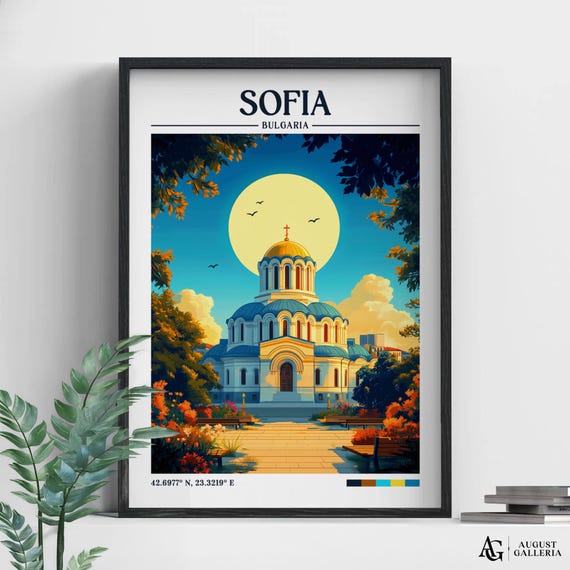 Sofia Bulgaria Retro Travel Print Wall Art Framed Canvas Poster Illustration Wanderlust