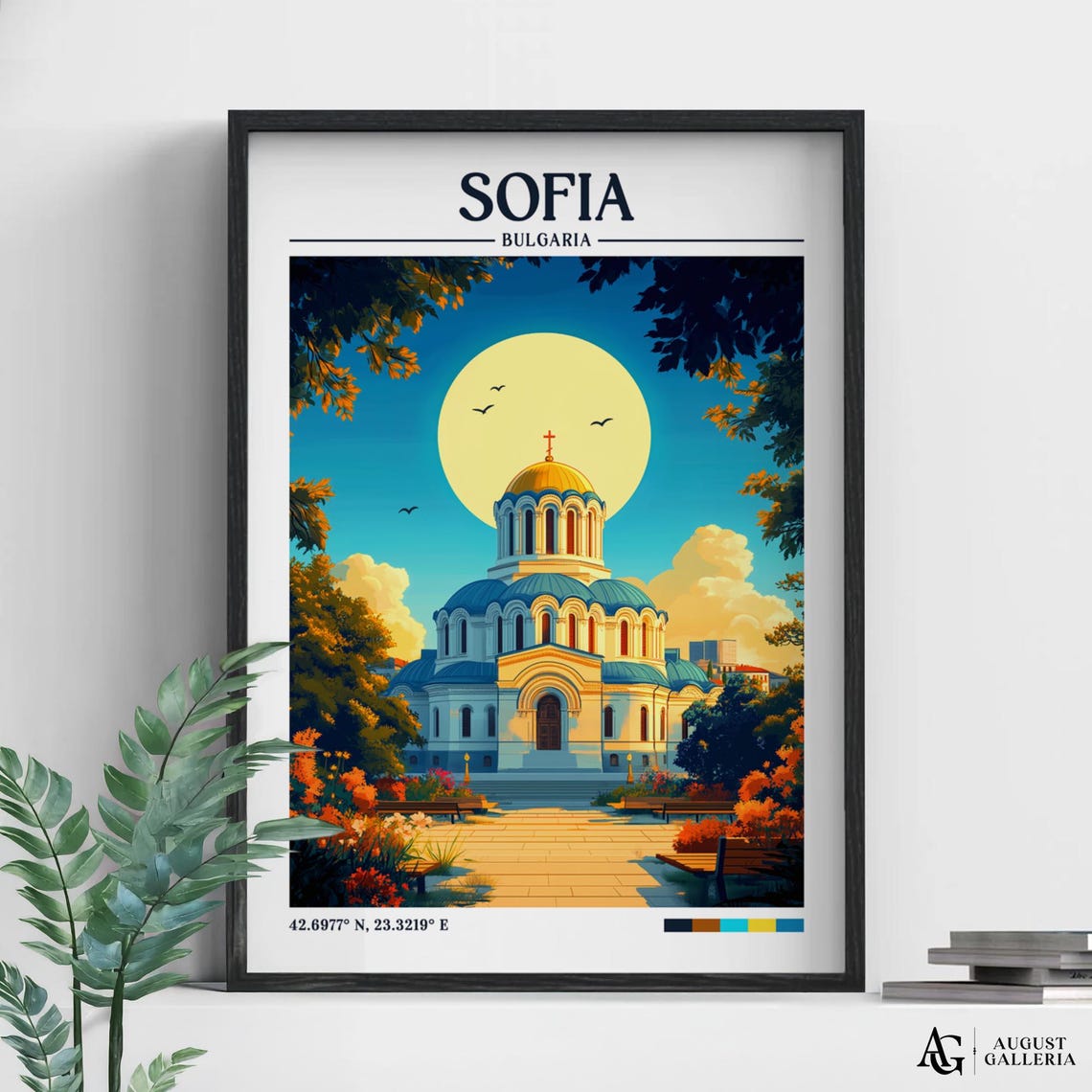 Sofia Bulgaria Retro Travel Print Wall Art Framed Canvas Poster Illustration Wanderlust