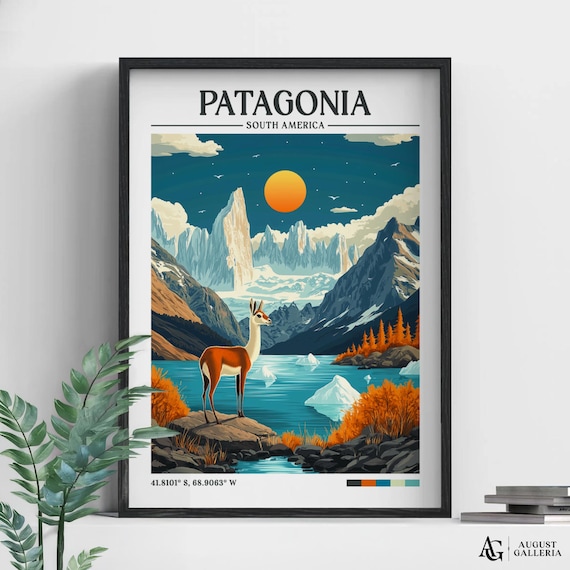 Patagonia South America Guanaco Glacier Lakes Ice Travel Poster